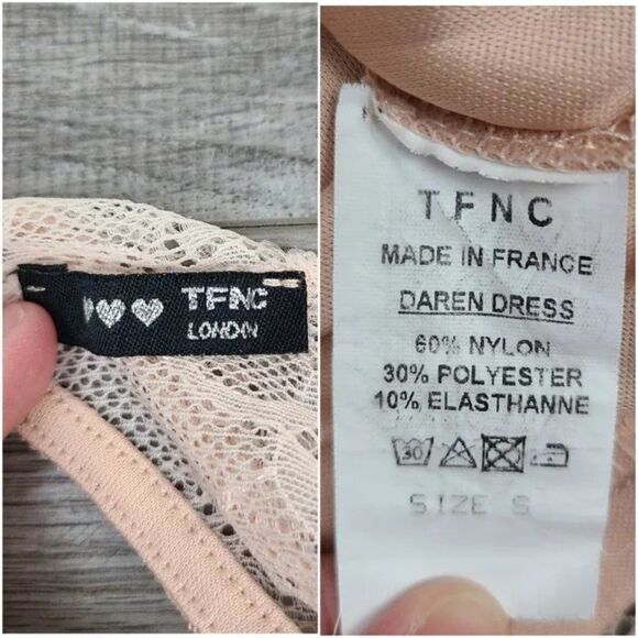 TFNC London Darren Bell Sleeve Lace Peach Bodycon Mini Dress Small - Picture 15 of 17